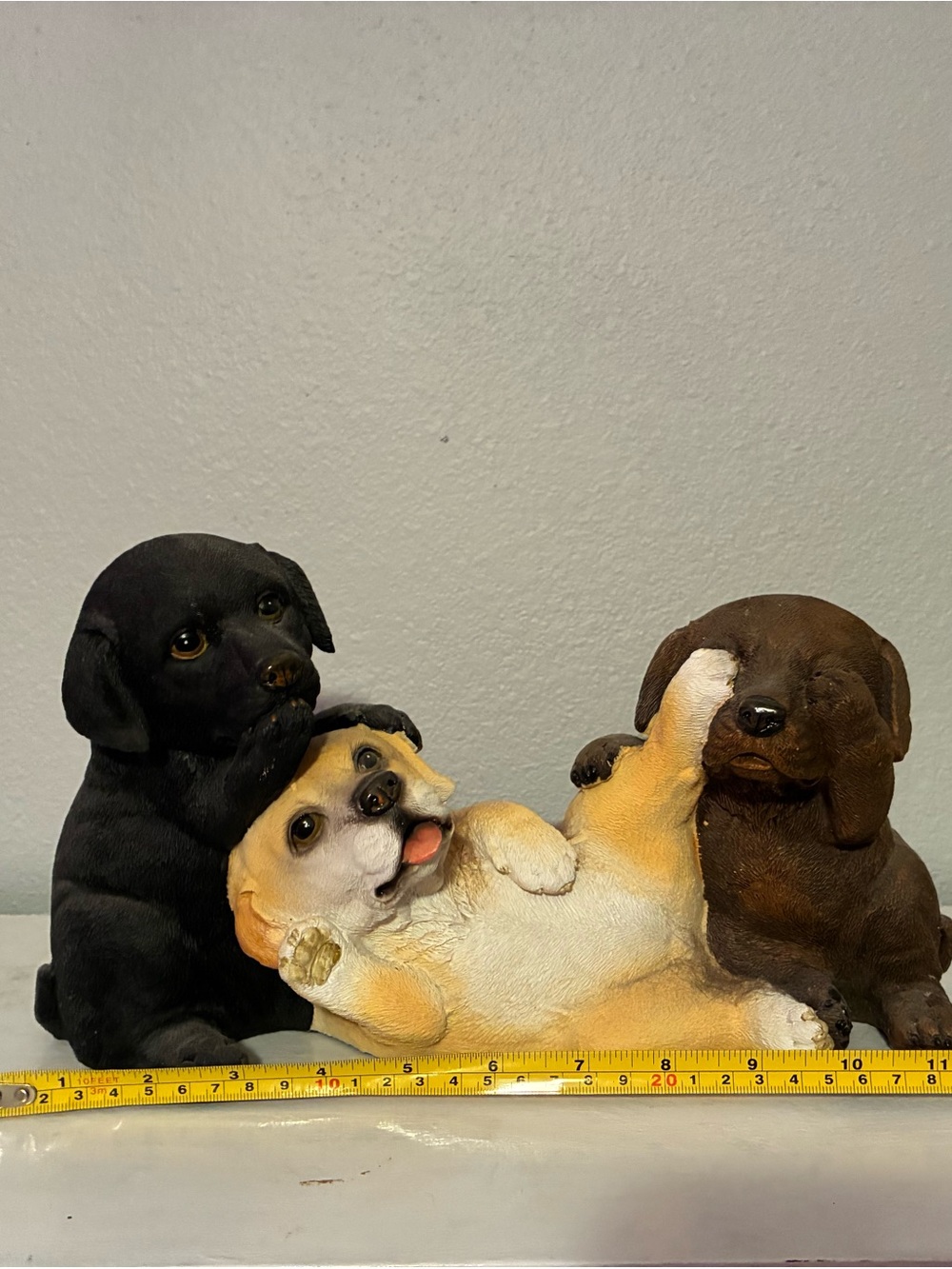 Three Puppy Figurine Set - Black, Cream, Brown